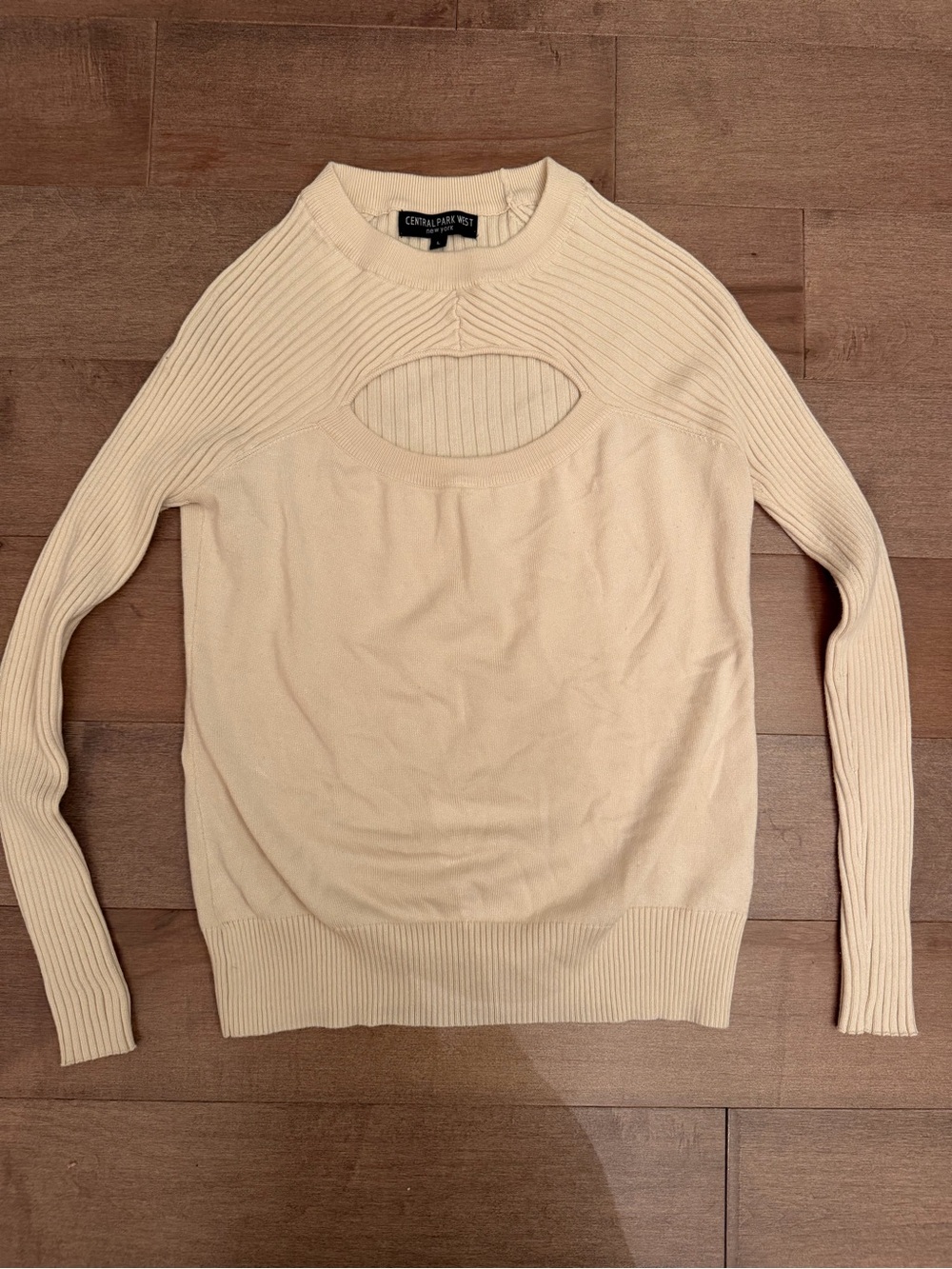 Central Park West Cream Cutout Crewneck Sweater